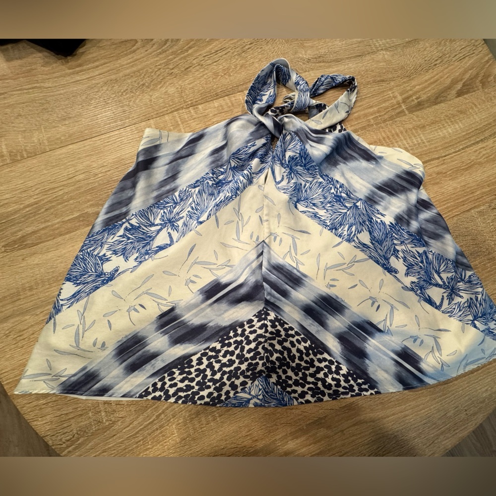 Banana Republic Blue and White Halter Neck Blouse